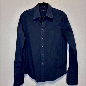 Ted Baker Navy Stamped Cotton Shirt Rolled Cuff Link Sleeves Mens L Sample Shirt